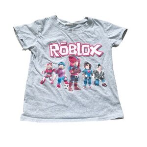 Roblox Kids Gray Short Sleeve T-Shirt Size 6 Cotton
